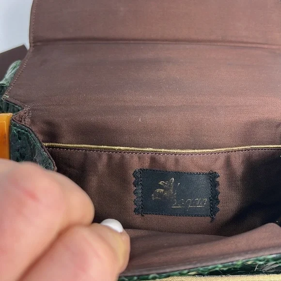 Emerald Green Snakeskin and Caramel Bakelite Geometric Tiered Handbag - Picture 16 of 16